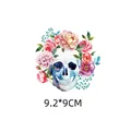 Aquarel bloemen schedel warmteoverdracht sticker voor kleding decoratie, 9,2x9cm formaat - Blauwe Aquarel Bloem Schedel (AT0284)