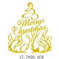 Golden Merry Christmas heat transfer decal with antler design, size 17.7x20.4cm iron-on - 17.7x20.4cm