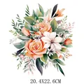 Watercolor floral heat transfer patch with roses and lilies for clothing DIY, 20.4x22.6cm - Orange Rose and White Lily (DF0339)