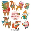 Autocollants transfert thermique animaux Noël 22x22cm pour vêtements écussons fer - Ensemble de Noël Animaux de la Forêt (DH0289-1)