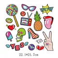 Vibrant pop art cartoon heat transfer patches for clothing DIY sticker decoration - Pop Art Skull and Pineapple (DH0124)
