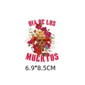 Dia de Los Muertos schedel bloemen strijkapplicatie, 6,9x8,5cm SKU - Dag van de Doden Rode Bloem Schedel (AT0283)