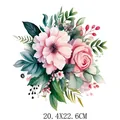 Elegant watercolor pink flower heat transfer decal for DIY clothing, 20.4x22.6cm - Pink Peony and Roses (DF0340)