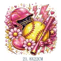 Pink helmet and yellow baseball DTF heat transfer sticker with stars and flowers - Pink Softball Lightning Stars Pattern (DS2105)
