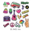 Colorful cartoon hippie theme heat transfer stickers for clothing sheet size 22.5x22.4cm - Hippie Retro Bus and Guitar (DH0125)