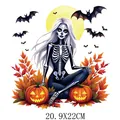 Halloween skeleton girl and pumpkin heat transfer vinyl patch for DIY T-shirt decoration - DS0730 (White Haired Female Skeleton)