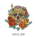 Decoratieve sugar skull hitteoverdracht sticker met bloemenpatroon 12x12,2cm - Edelsteen Sugar Skull (AT0722)