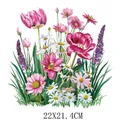 Vibrant pink and white flower bouquet heat transfer sticker for clothing, 22x21cm. - Pink White Green Floral Offset Transfer (DF0228)