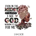 Religious floral afro woman heat transfer decal 14x13cm for clothing decoration - Floral Afro Woman Quote Style (AT1095) / 14x13cm