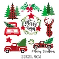 Set of Christmas heat transfer decals featuring buffalo plaid trees and vintage red trucks - Christmas Truck Wreath Reindeer Combination Style (DH0201) / 22X21.9CM