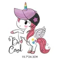 Cute cartoon unicorn heat transfer sticker with cap and flowers for clothes, 19.7x24.3cm - Be Cool Unicorn Style (DH077)