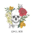Schedel en bloemen motief strijkapplicatie sticker 12x11,8cm voor kleding en tassen - Realistische Roos Schedel (AT0723)