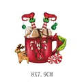 Decorative Christmas hot cocoa with elf legs iron-on heat transfer patch, 8x7.9cm size - 8x7.9cm