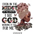 Floral African woman clothing heat transfer decal with inspirational quote 25x24cm - Large Floral Turban Woman Quote Style (DH0181-1) / 25x24cm