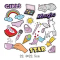 Summer cartoon unicorn and rainbow heat transfer patch set for DIY clothing stickers - Girlie Illustration Elements Set (DH0128)