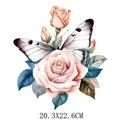 Decorative floral and butterfly heat transfer sticker for clothes, pink rose design - Pink Rose and Butterfly (DF0326)