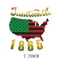 Juneteenth 1865 USA Karte Bügelbild für individuelle T-Shirt-Gestaltung, 7,7x8cm. - Juneteenth Karte Jahr Muster (AT1635)