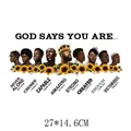 Inspirational heat transfer decal featuring Black men with sunflowers and Bible verses - 27x14.6cm