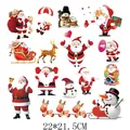 Pegatinas de transferencia térmica navideñas con Papá Noel y muñecos 22x21,5cm - Estilo de Papá Noel y Trineo (DH0293)