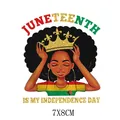 Juneteenth Bügelbild Aufkleber mit schwarzer Frau mit Krone und Afro-Haaren, Größe 7x8cm - Afro Krone Frau (AT1634)