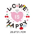 Vibrant cartoon 'Love Is Happy' heart heat transfer decal for clothing, size 20.6x21.7cm - 20.6*21.7CM / Cartoon Heart Combo DH0318