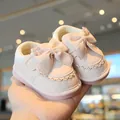 Elegant pink baby girl princess walking shoes with soft soles and decorative bow - Size 16 (Inner Length 11.5 cm) / Pink
