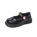 Elegante schwarze Lackleder-Mary Jane-Schuhe für Mädchen mit Goldkette und Perle - Schwarz / Größe 26-30 (5er Pack)
