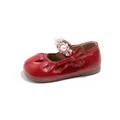 Chaussures de princesse rouges pour filles en cuir verni avec perles et nœud latéral. - Rouge