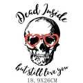 Patch de transfert thermique crâne avec lunettes cœur et texte Dead Inside design - Crâne avec Lunettes Coeur Rouges (DH1558)
