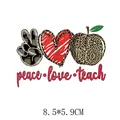 Leopard print Peace Love Teach heat transfer iron-on decal for clothing decoration - 8.5x5.9cm