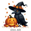 Vibrant Halloween crow and pumpkin heat transfer sticker for T-shirts, 22x21.6cm size - DS0711 (Crow and Pumpkin)