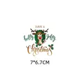Christmas cartoon reindeer heat transfer sticker for clothing, holly jolly design, 7x6.7cm - 7x6.7cm