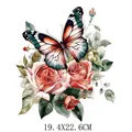 Vibrant butterfly and rose heat transfer patch for clothing, 19.4x22.6cm size variant. - Colorful Butterfly and Pink Roses (DF0329)