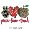 Peace Love Teach heat transfer vinyl sticker with leopard apple and red glitter heart - 22.6x15.5cm