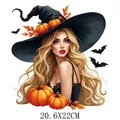 Halloween witch with pumpkins heat transfer decal for custom T-shirt DIY printing - DS0712 (Fashion Wizard)