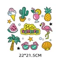 Summer cartoon iron-on heat transfer sticker sheet with flamingo and cactus, 22x21.5cm. - Flamingo and Tropical Tree Cartoon (DH0313)