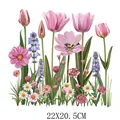 Pink floral garden heat transfer decal sticker for clothes and DIY fabric 22x20.5cm. - Pink Mixed Floral Illustration (DF0201) / 22x20.5cm