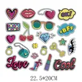 Colorful summer cartoon heat transfer stickers for DIY clothes decoration, 22.5x20cm - Red Lips and Trendy English Mix (DH0638)