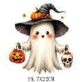 Adorable Halloween ghost witch heat transfer vinyl sticker with pumpkin lantern 19.7x22cm - DS0713 (Ghost Jack-o-lantern)