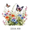 Pegatina de transferencia térmica de mariposa y flores acuarela, talla 22x18,9cm - Estilo Acuarela Primavera Mariposa Floral (DS0101)