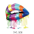 Vibrant rainbow dripping lips heat transfer decal sticker for clothes, 7x7.5cm size - AT0926