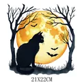 Halloween black cat and moon heat transfer sticker for T-shirt DIY, size 21x22cm - DS0714 (Black Cat Under Moon)
