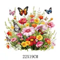 Pegatina de transferencia de calor de flores y mariposas de primavera, 22x19cm - Estilo Acuarela Primavera Mariposa Floral (DS0102)