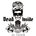 Patch thermocollant tête de mort Dead Inside But Caffeinated pour T-shirts, 22,7x24cm - Crâne à Lunettes de Soleil avec Roses (DH1550)