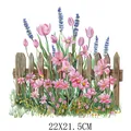 Pink floral garden fence heat transfer patch for DIY clothing sticker, 22x21.5cm - Wooden Fence Pink Floral Illustration (DF0203) / 22X21.5CM