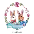 Cute watercolor rabbits with floral wreath heat transfer sticker for DIY clothing 21.3x23.4cm - Rabbit Garland Style (DH079)