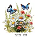 Transferencia térmica de mariposa y margarita en acuarela para ropa, 22x21,5 cm. - Estilo Acuarela Primavera Mariposa Floral (DS0103)