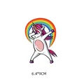 Cute dabbing unicorn with rainbow heat transfer patch sticker for apparel 6.4x9cm - Rainbow Unicorn Style (AT071)