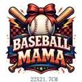 Baseball Mama iron-on heat transfer decal for t-shirts featuring bats and red bow - Baseball Mama Red Bow Pattern (DS2115)