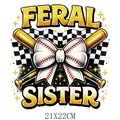 Feral Sister baseball heat transfer patch with bats and bow, 21x22cm sticker - Feral Sister Sign Style (DS2141)